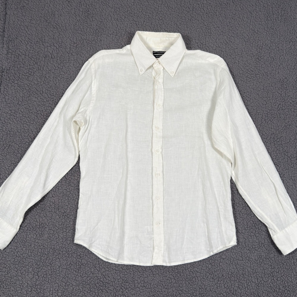Spier & Mackay 100% Linen Shirt Mens 15.5 35 White Contemporary Fit Button Down